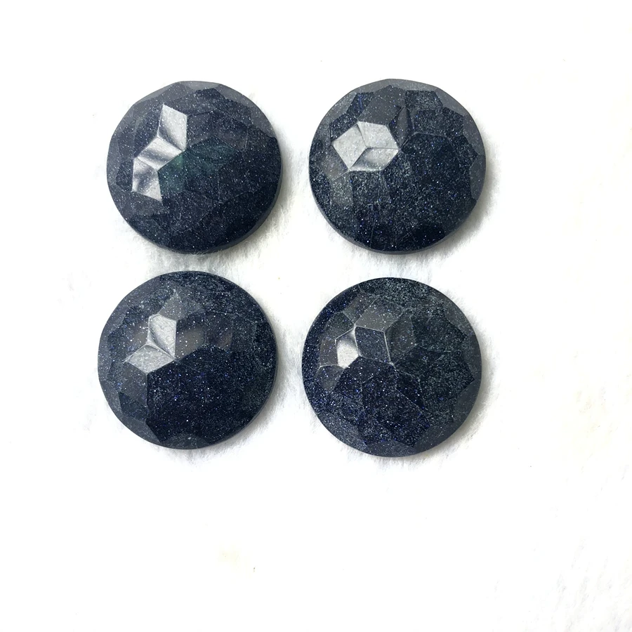 Wholesale 1pcs  Blue Sand Stone Bead Cabochon 29mm Faceted Round Gem stone Bead Cabochon Ring Face
