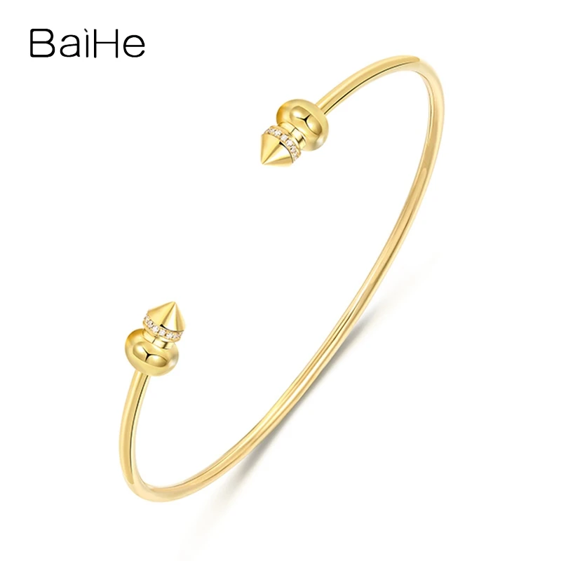 BAIHE stałe 18K żółte złoto H/SI naturalny diament gurda bransoletka kobiety mężczyzna tworzenia biżuterii Pulsera de calabaza pulseras