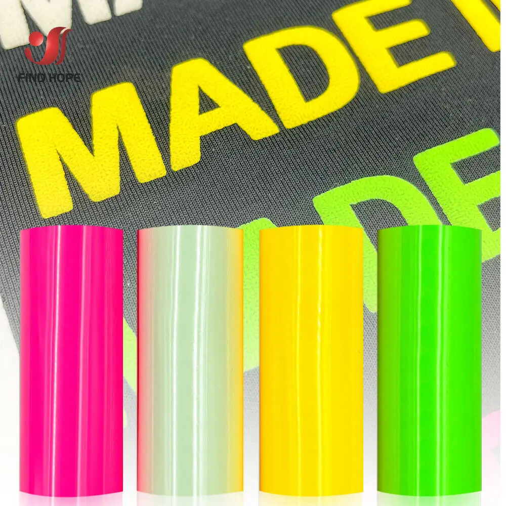 3D Puff HTV Heat Transfer Vinyl Film Glow in The Dark Luminous Iron on Tshirt Clothing for Cut Cameo 4 Assorted Colors Sheet