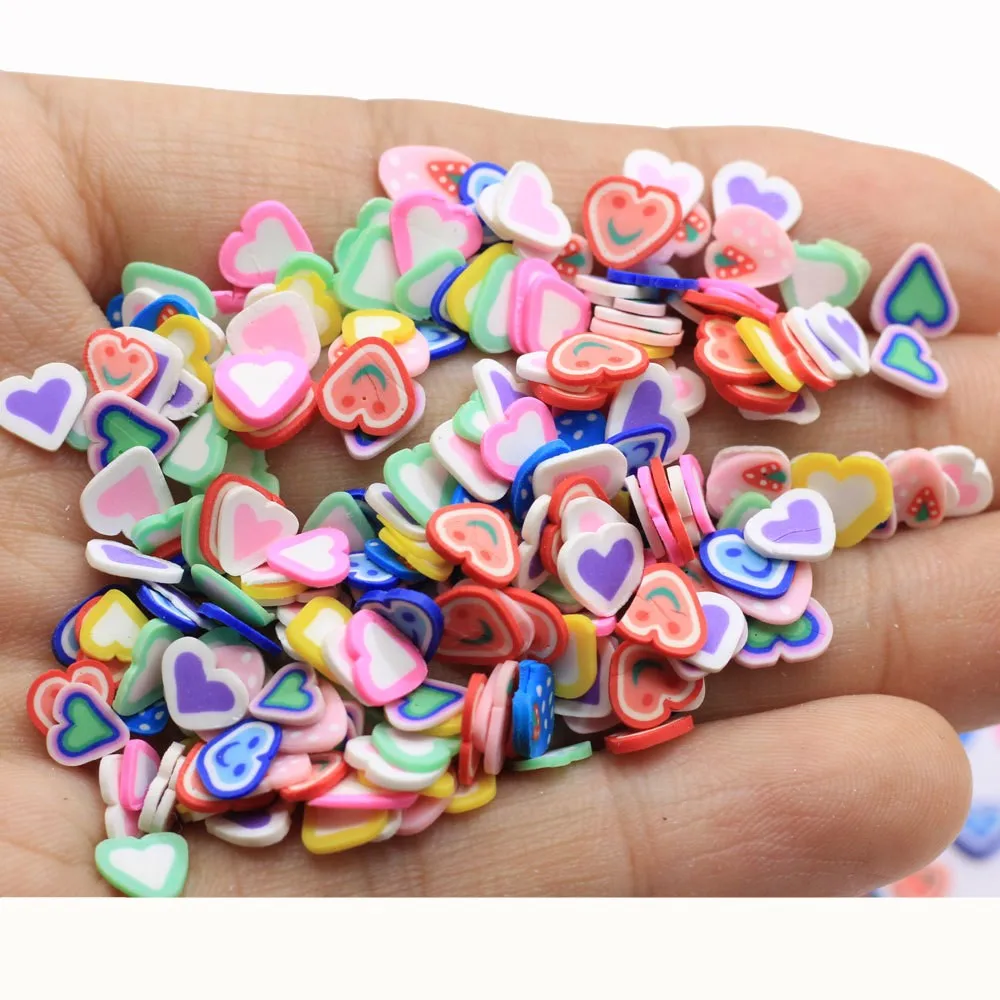 20g 5mm /10mm Liebe Polymer Clay bunte Herzen Frucht für DIY Handwerk winzige süße Accessoires verschiedene Designs – Detail 11