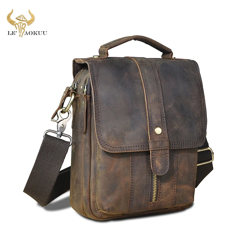 

Natural Crazy Horse Leather Male Fashion Tote Messenger bag Designer Satchel Cross-body Shoulder bag 8" Tablet Pouch For Men 146