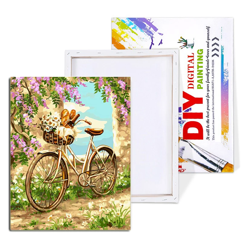 Bicycle Paint By Numbers Landscape City Frame Canvas For Adults DIY Kits Drawing Pictures Coloring By Number Home Decoration Art