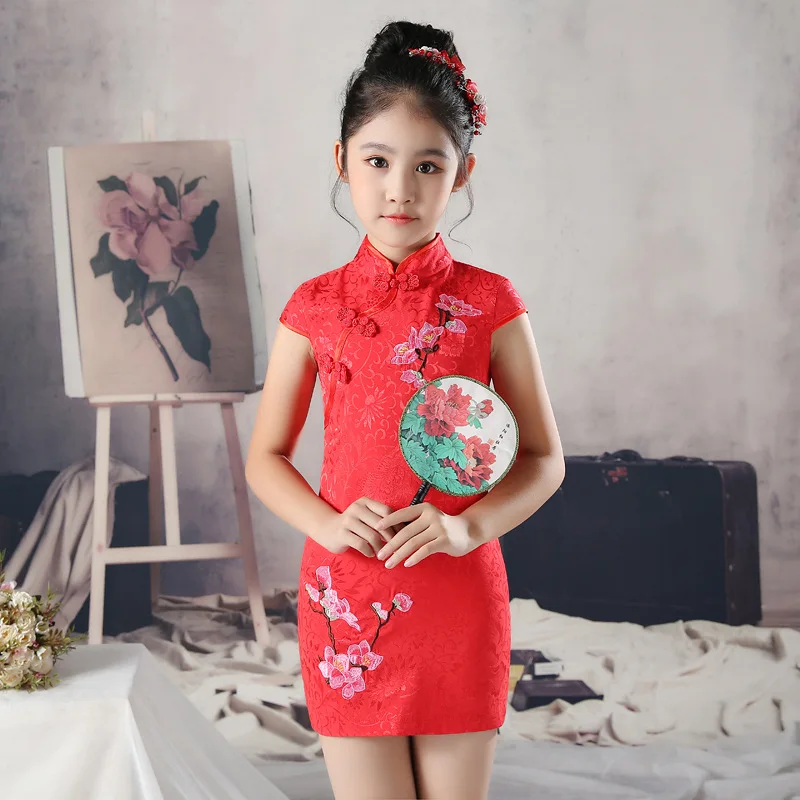 Flower Girl Princess Wedding Bridesmaid Floral Embroidery Party Dress Baby Girl Graduation Ball Performance Chinese cheongsam