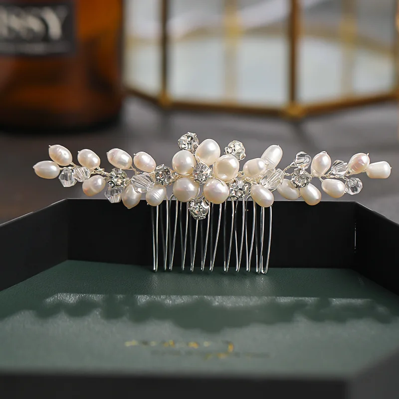 

SLBRIDAL Handmade Crystal Rhinestones Freshwater Pearls Wedding Hair Comb Bridal Hair Jewelry Accessories Bridesmaids Women