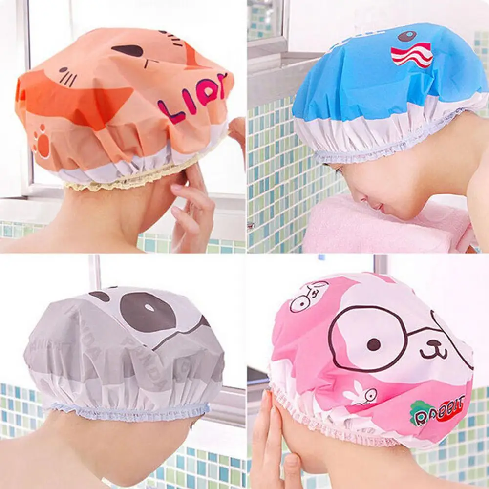 Kid Cartoon Cute Animal Print Shower Cap Bathing Salon Waterproof Hair Hat