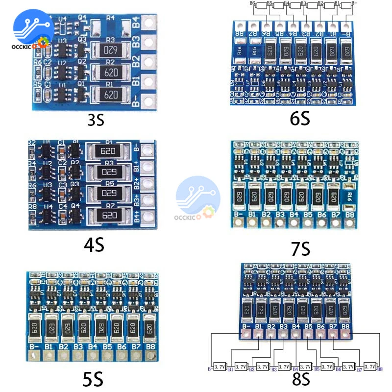 BMS 3S 4S 5S 6S 7S 8S 18650 Placa de protección del cargador de batería de litio balanceador del banco de energía Li-ion Lipo PCB circuito de