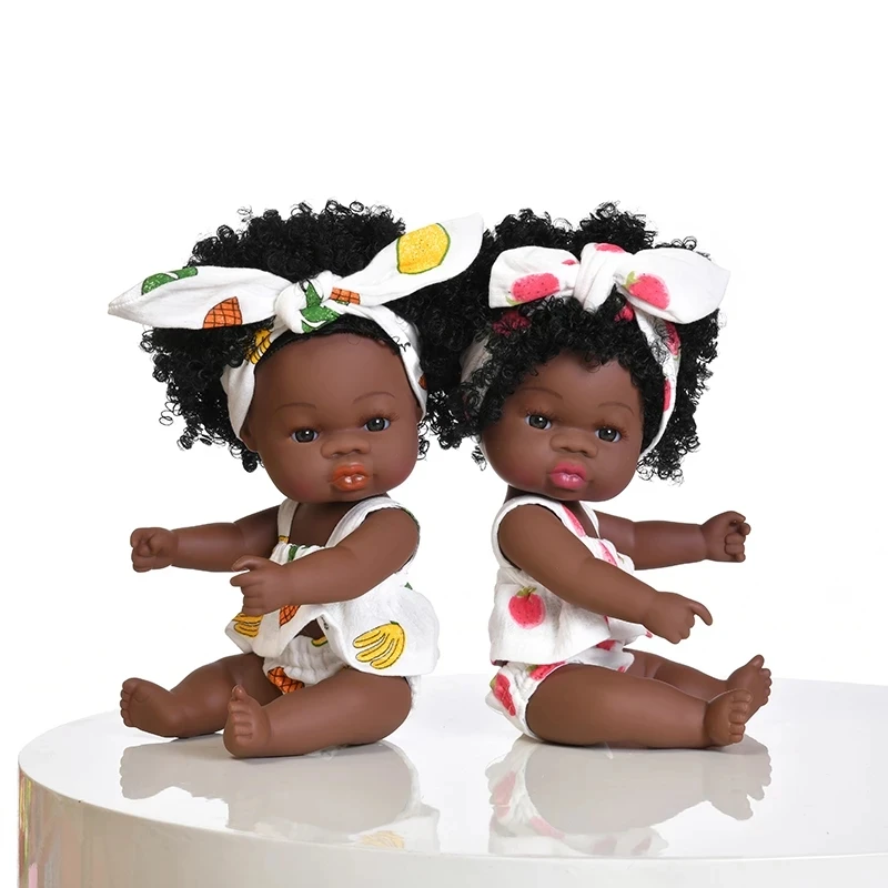 35cm American Bebe Reborn Dolls Toys African Black Reborn Baby Doll Full Body Silicone Play House Dolls For Girls Children Gifts