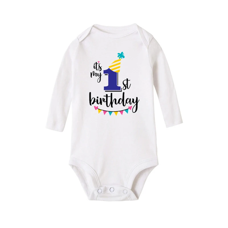 It\'s My First Birthday Newborn Baby Bodysuit Cotton Long Sleeve Body Baby Boy Onesies Baby Girl 1st Birthday Rompers Clothes