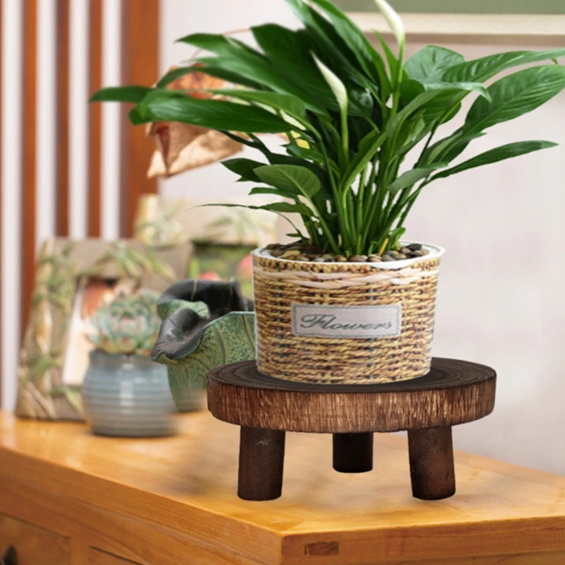 77JA Solid Wood Round Bench Flower Pot Holder Plant and Succulent Flower Pot Base Display Stand Stool Home Garden Patio Shelf