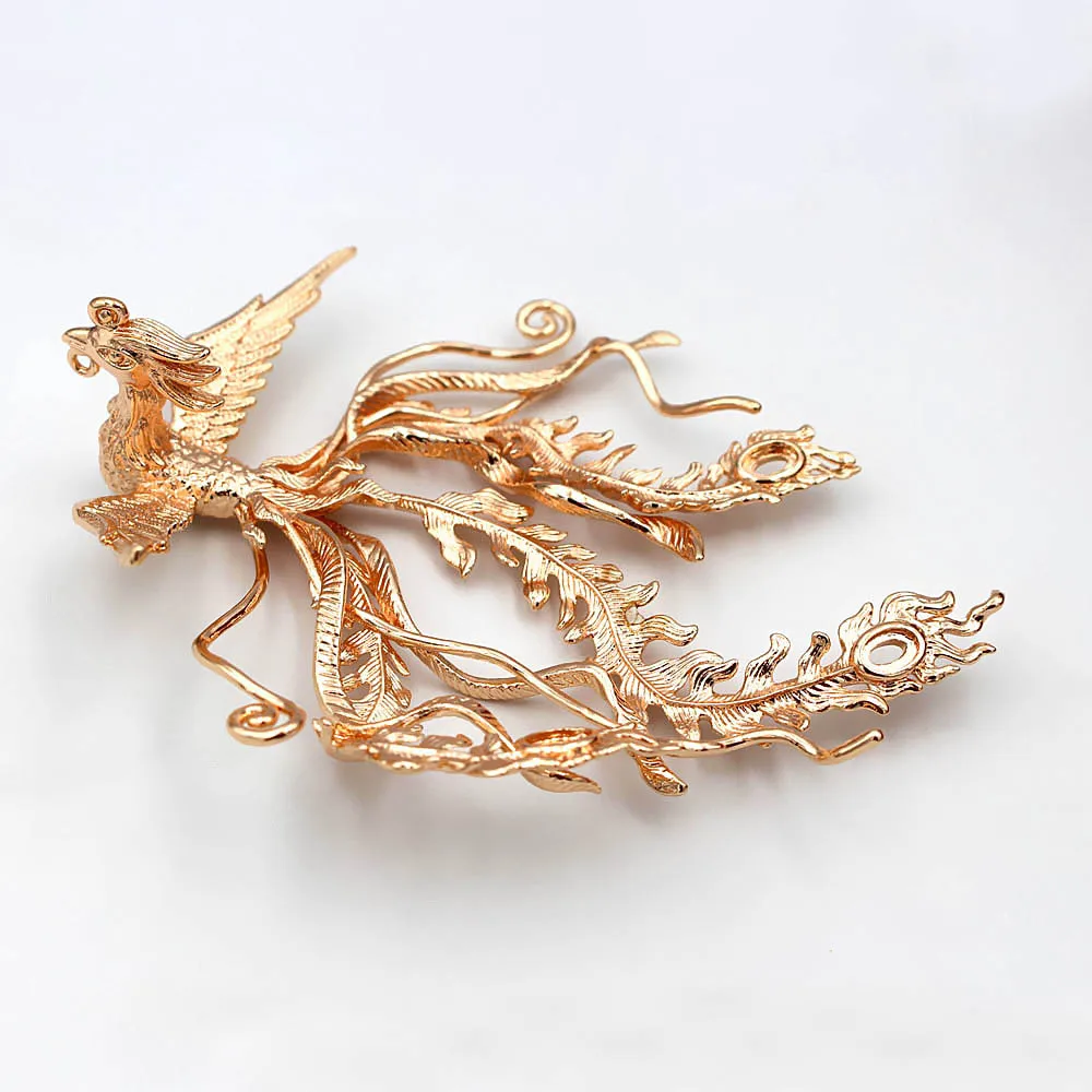2pcs Brass Casted Phoenix Oriental Charms Decoration Stamping Pendant Cameo Base Quality DIY Coronet Jewelry Accessories