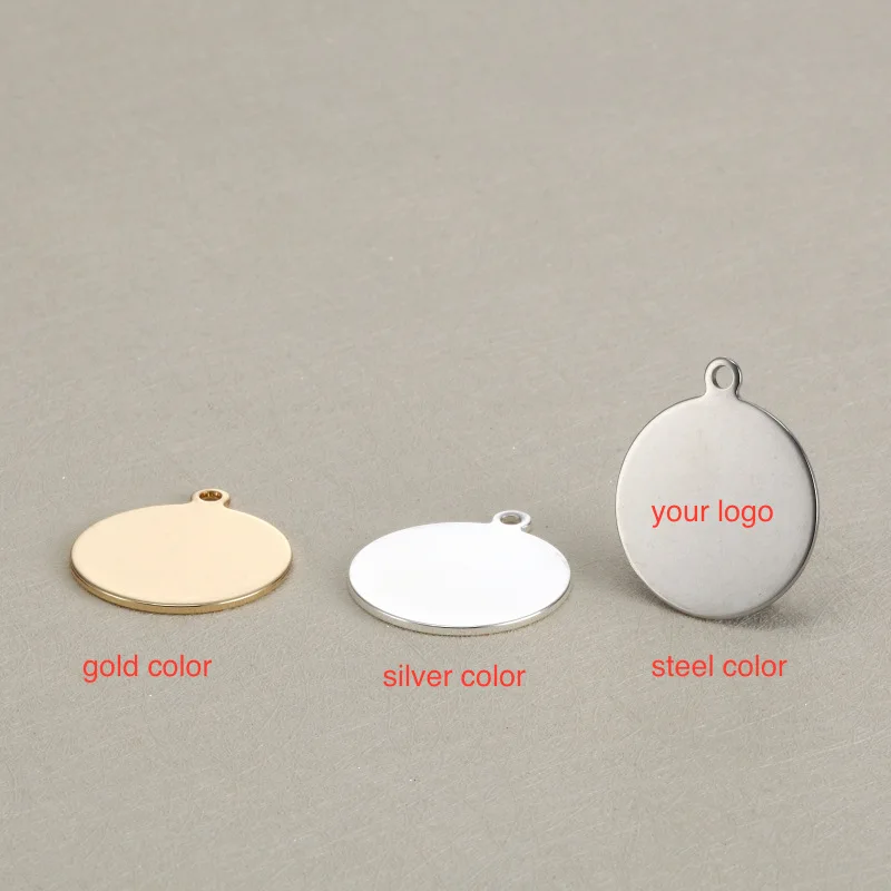 50pcs/lot 10 15 20 25mm Blank Round Tag Charms Stainless Steel  Flower Can Carve or Laser Logo handmade jewelry making