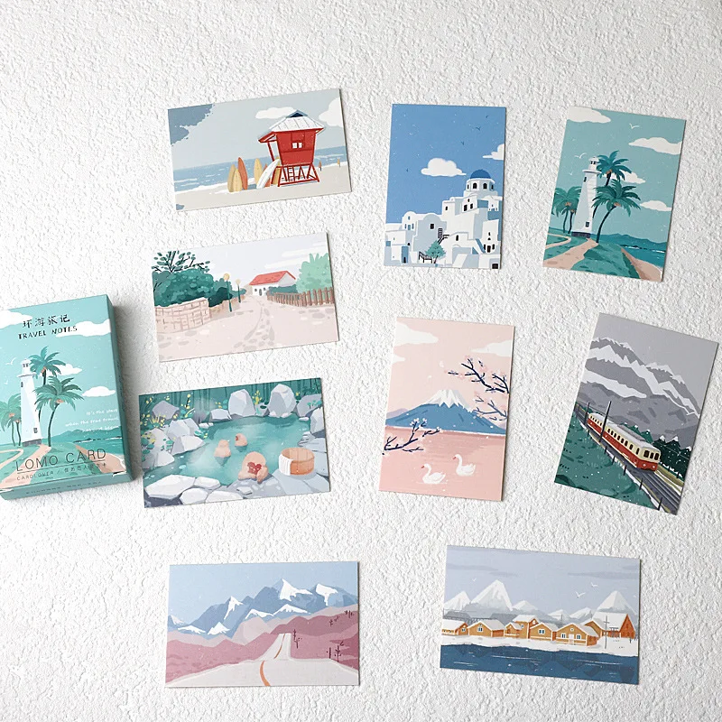 28 Pcs/Set Creative Travel Notes Lomo Card DIY Hand Painted Birthday Gift Card Message Card 52*80mm