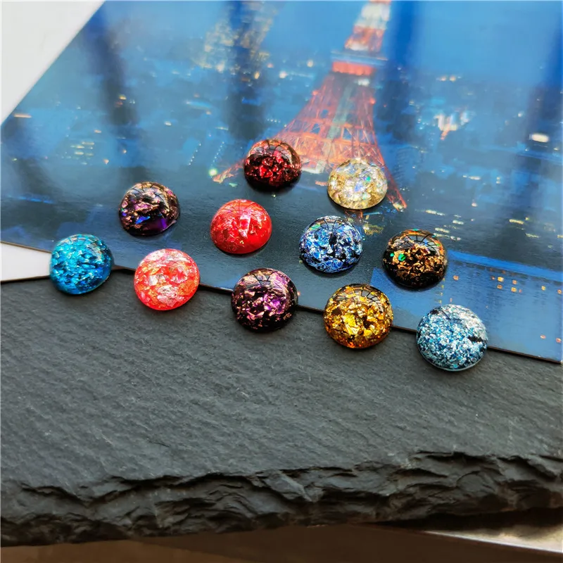 20pcs/lot  8mm 10mm 12mm Round Resin Cabodhon Multi Colors Flatback Gold Foil Plastic CABS Bead for DIY Jewelry Making Findings