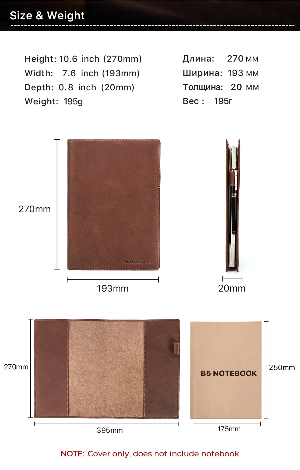 Retro-Buchhülle aus echtem Leder mit Stifthalter, Business-Notizblock, Notizbuch, Buchhülle, Büro, Schulbedarf – Detail 9