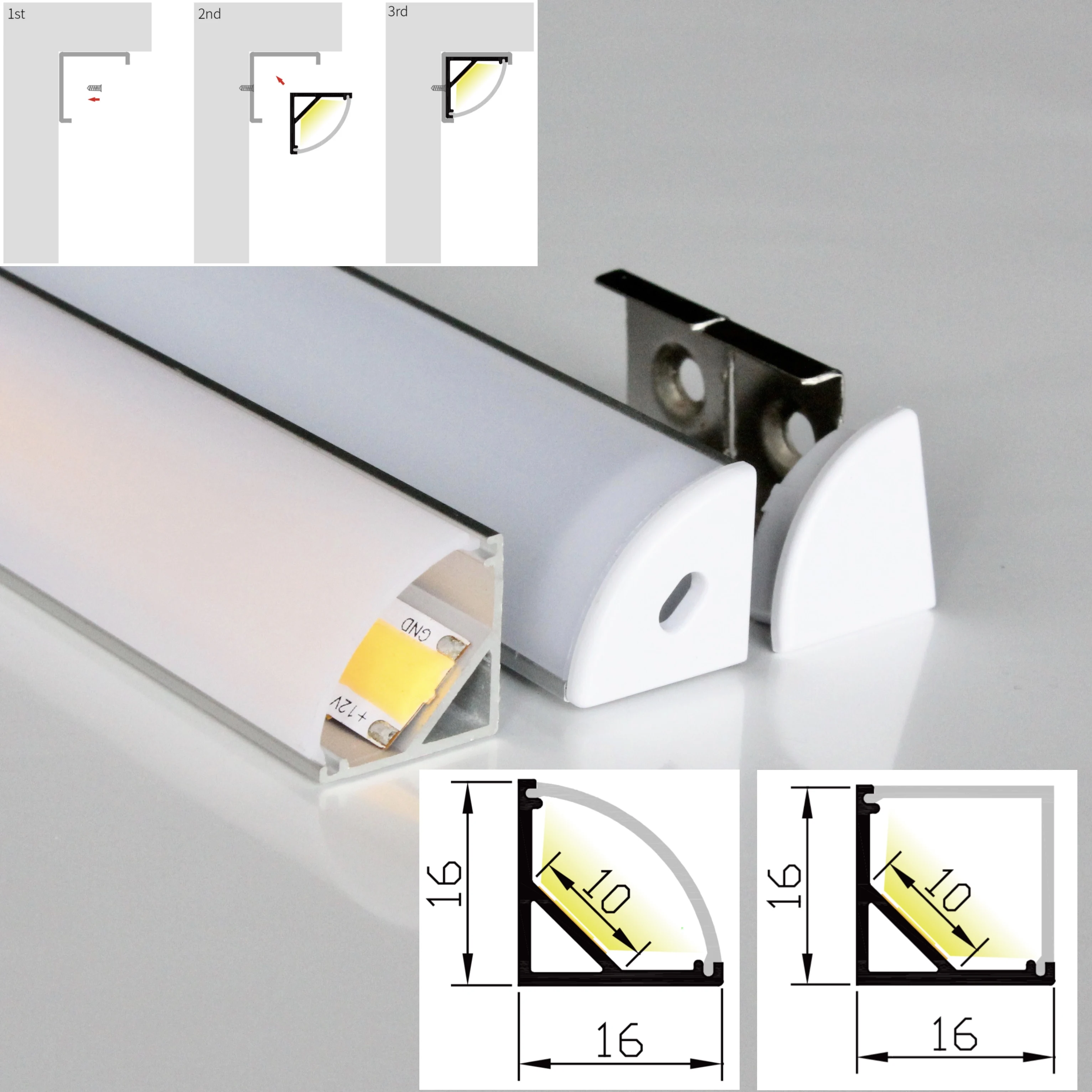 10m (20pcs) a lot, 50cm, 20inch per piece, Anodized diffuse or clear cover aluminum led lighting profile triangle