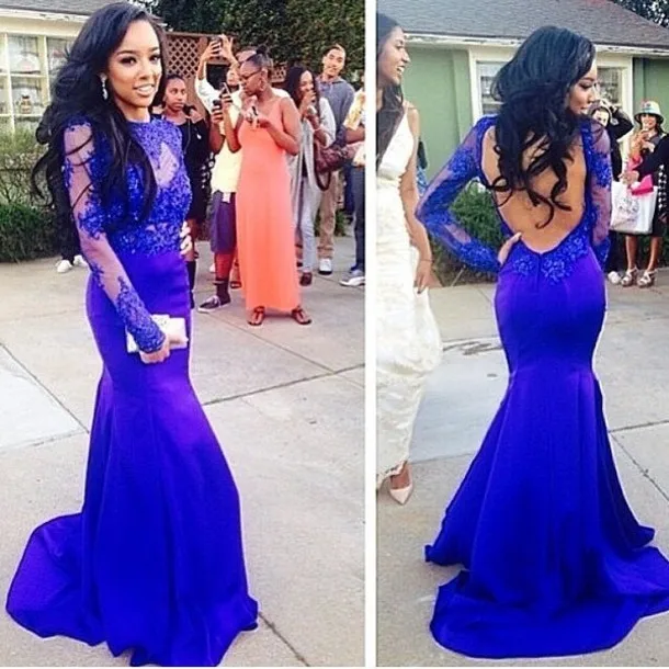 

vestidos de gala New Arrival Fashion Royal Blue Prom Dresses 2022 Mermaid Trumpet High Backless Lace Carpet Evening prom Dress