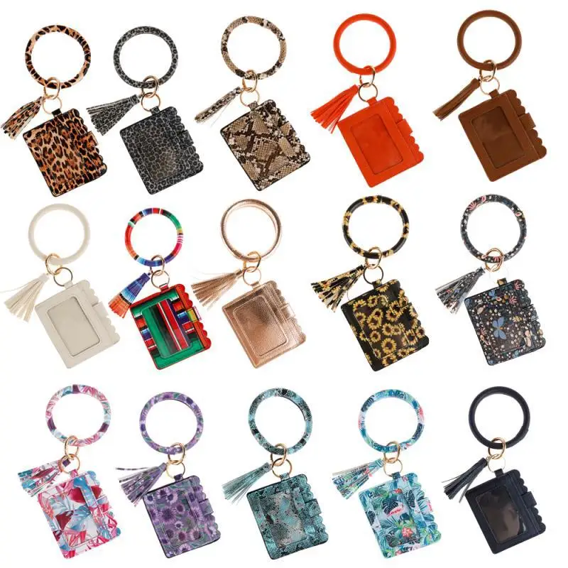 Leopard Print PU leather Wallet Fashion Women Bank Card Package Tassel Bracelet Key Chain Purse New Clutch Package