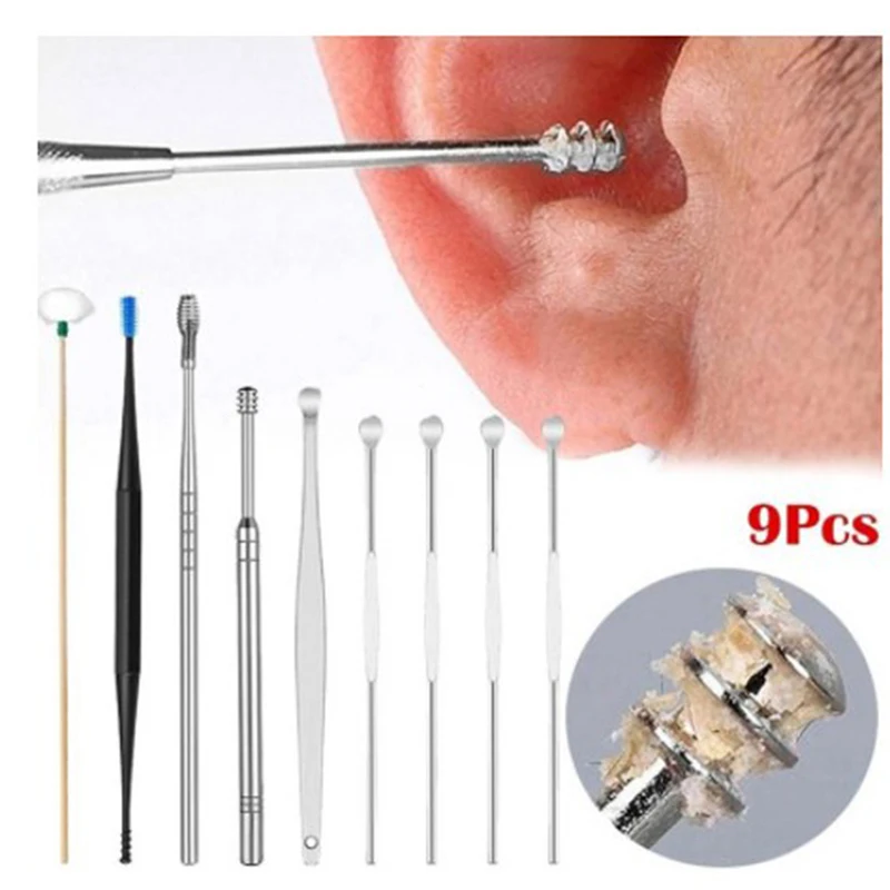 

6/9Pcs Ear Wax Pickers Stainless Steel Earpick Wax Remover Curette Ear Pick Cleaner Ear Cleaner Spoon Care Ear Clean Tool