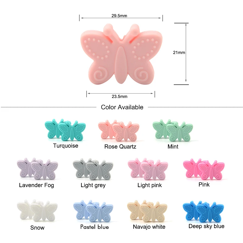 Cuentas de mariposa de silicona, 5 uds., mordedores sin BPA, cuentas sueltas DIY para collar de dentición, accesorios para chupete en forma de Animal