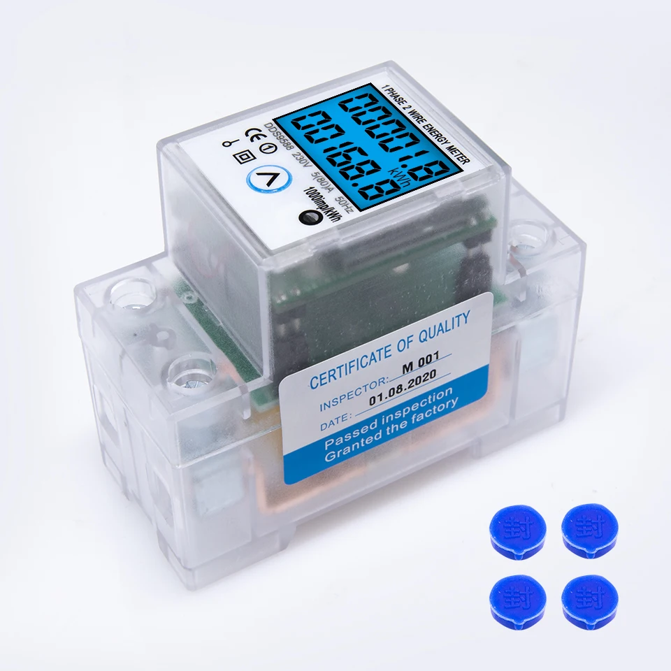 مقياس الطاقة الرقمي AC 230V 5(80)A ، Din Rail KWH ، مقياس الجهد الحالي مع إضاءة خلفية مع وظيفة إعادة الضبط