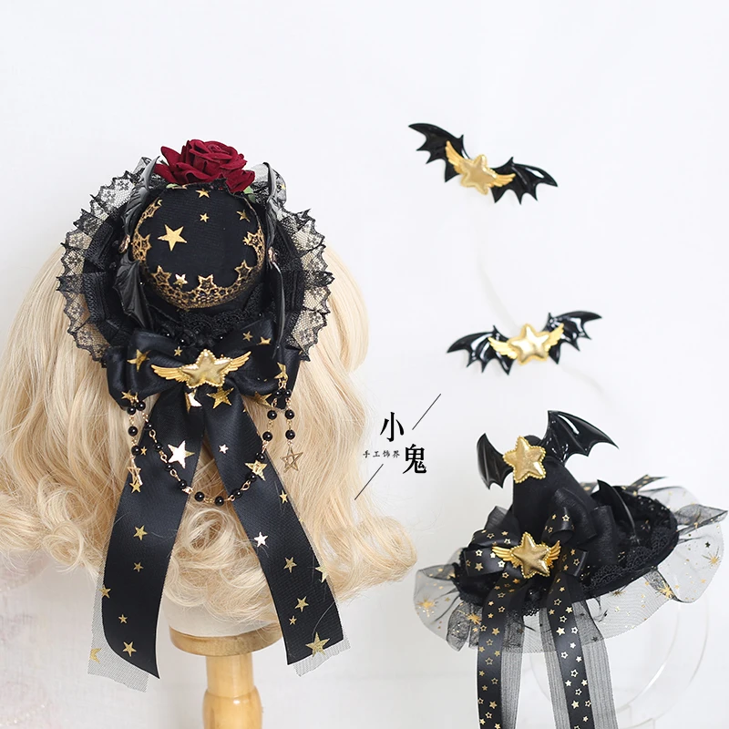 

Original Design Halloween Dark Witch Hat Lolita Hair Accessories Lolita Demon Bat Bowler Barrettes Side Clip
