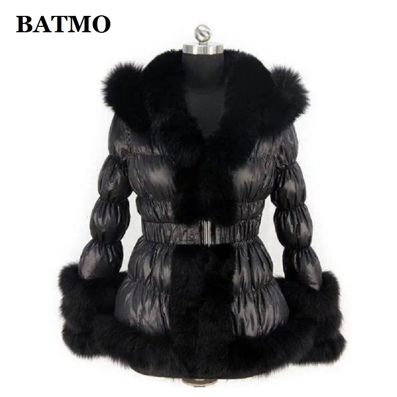 

BATMO 2021 new arrival winter 90% white duck down hooded jackets women,Fake fox fur collar thicked parkas coat women PDD01