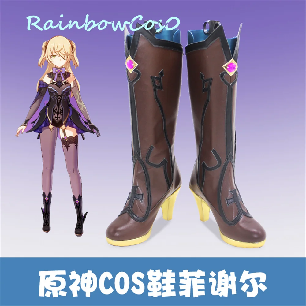 Genshin Impact Fischl Cosplay Shoes Boots Game Anime Halloween RainbowCos0W W1403