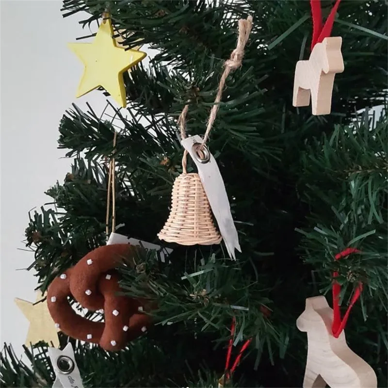 Cute Natural Rattan Hand-woven Christmas Bell Kids Room Wall Decoration Kindergarten Party Ornament Wedding Decor Baby Best Toy