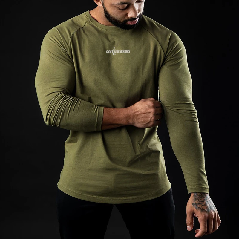 Men's Brand  Fitness Gym Breathable Casual Fashion Long Sleeve Bodybuilding Sports Autumn and Winter Trend Slim O-Neck T Shirt