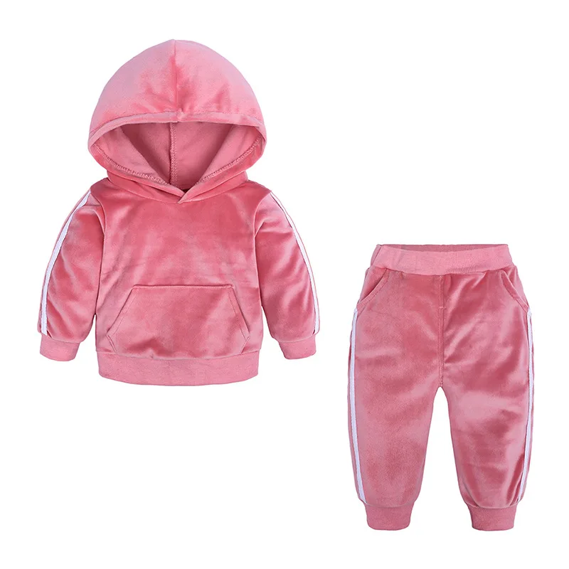 Baby Boys Girls Velvet Hooded Clothing Set Kids Jacket Coat Pants Suit for Sports Suits Tracksuits Toddler Children Clothes Set