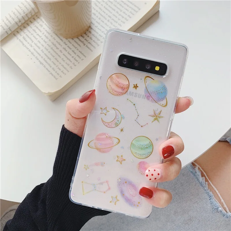 Shine Glitters Out Space Universe Phone Case For Samsung S23Ultra S24 S22 S21FE S20 PLUS Note20 A34 Body Cover Shell Protection