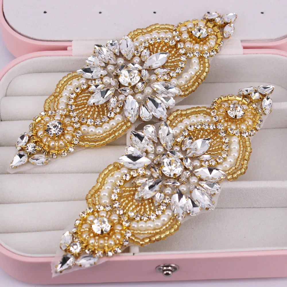 1 PCS Gold Rhinestone Appliques For Wedding Belt Shoes hair,hat Jewelry DIY Sew On Rhinestone Appliques Bridal Accessories