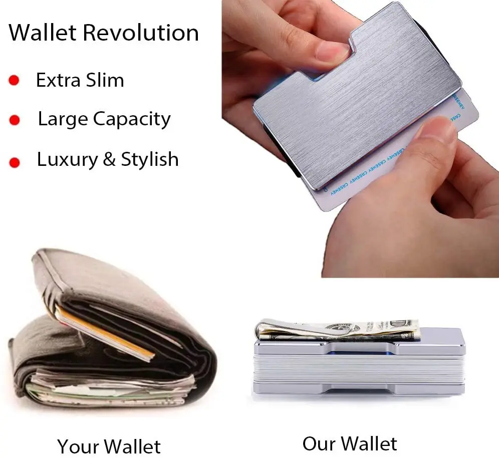 Casekey Mens Slim Wallet with Money Clip Minimalist Metal RFID Card Holder