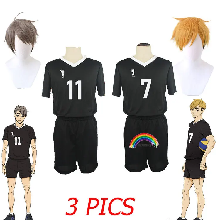 Haikyuu To the Top No.7 Miya Atsumu No.11 Osamu Miya Volleyball Uniform Cosplay Inarizaki High Jersey Volleyball Team Top+Shorts