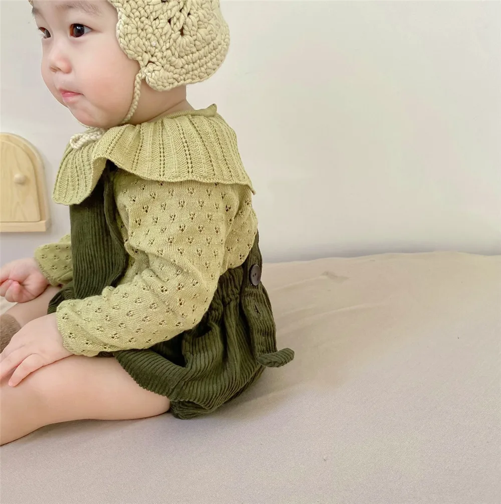 Spring Autumn New Baby Solid Sweater Newborn Girl Ruffle Collar Tops Girls Hollow Sweater Baby Boy Knitted Bottoming Sweater