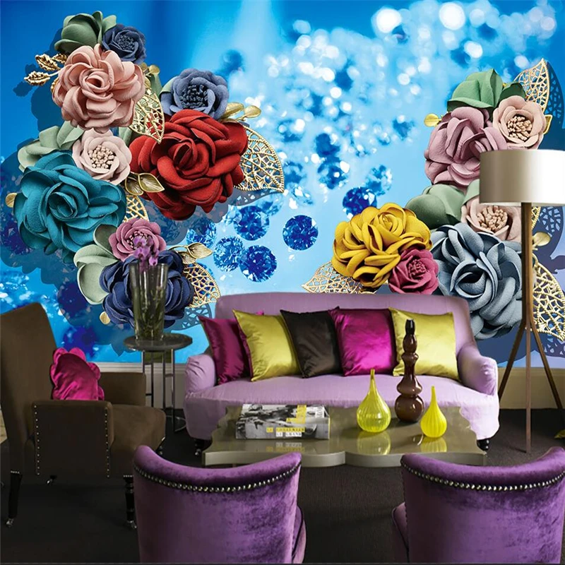 

Custom wallpaper 3D fashion romantic three-dimensional peony diamond embossed flower background wall living room bedroom murals