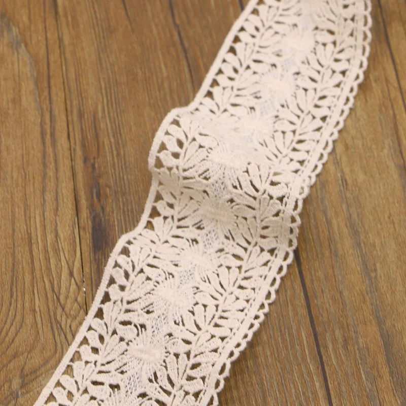 2 yards wide 6.4cm beige cotton thread embroidery water-soluble band leaf lace manual DIY for garment decoration accessories