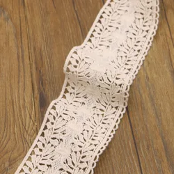 2 yards wide 6.4cm beige cotton thread embroidery water-soluble band leaf lace manual DIY for garment decoration accessories