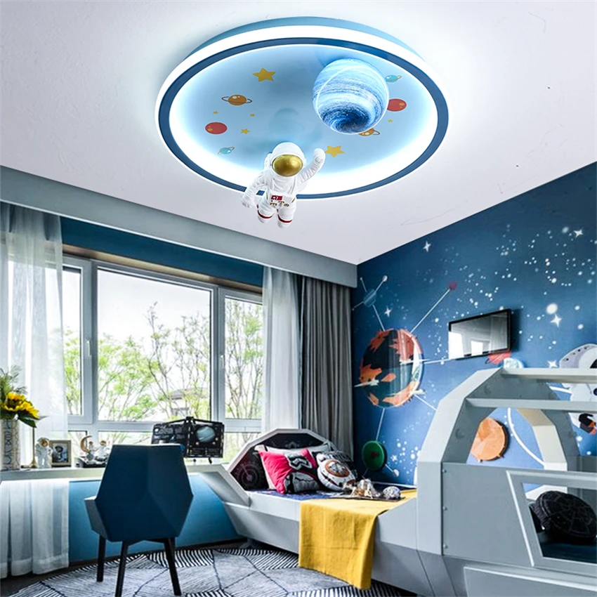 

Cartoon Blue Space LED Ceiling Lights Nordic Children's Room Astronaut Decoration Boy Room Study Restaurant Round Ceiling Lamps
