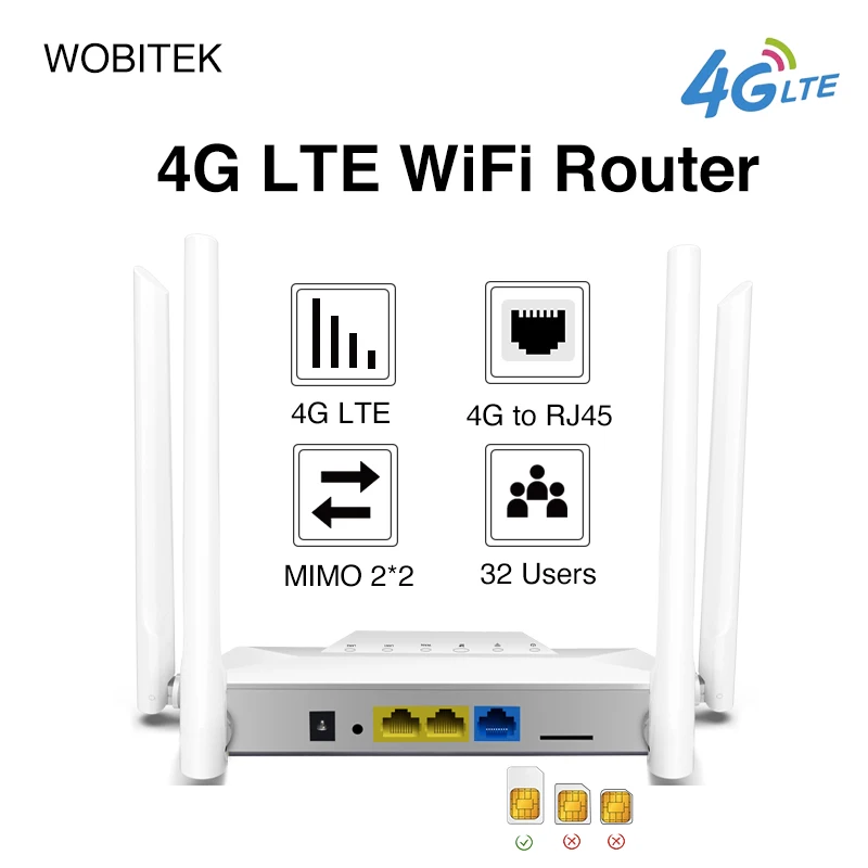 WOBITEK Unlocked 4G LTE Cat4 Router Wifi CPE Hotspot LAN Ethernet Modem z gniazdo karty Sim 300 mb/s bezprzewodowa antena zewnętrzna