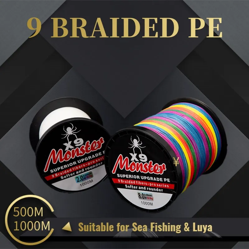 MONSTER 9 Strands Fishing Line 500M Japanese Multifilament PE Braided PE  Super Strong Floating Line 100L