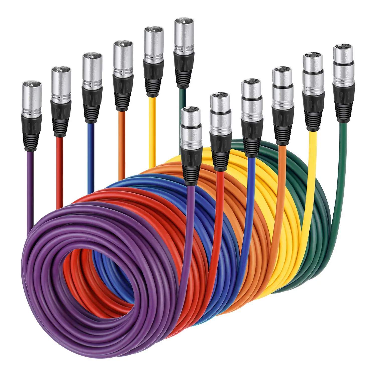 

Pack of 6 pcs Colorful 1m/2m/5m 3Pin XLR Cable Premium XLR Male to XLR Female Microphone Shielded Cable M/F Audio Cord DMX512