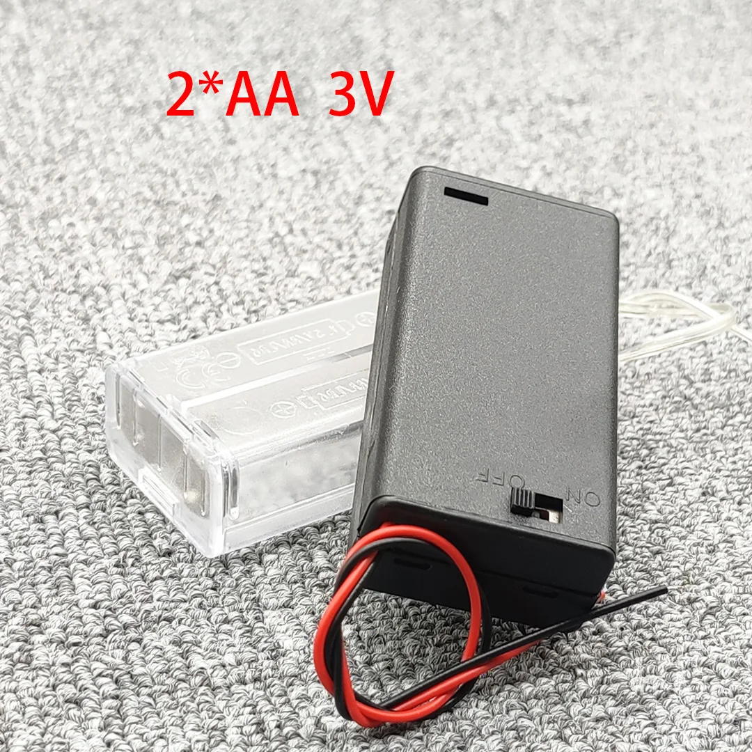 2AA Battery Box 2 AA 3V Battery Case AA Battery Storage Box With Cover With Switch 2 x 1.5V AA Black/Transparent