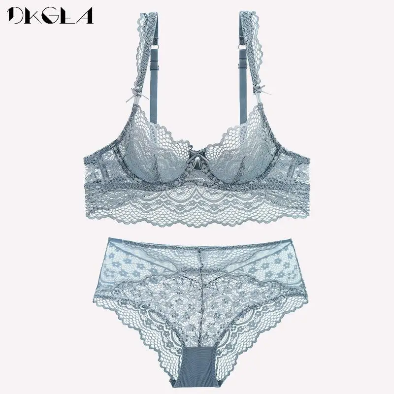 Hot Sexy Bra Set Transparent Lace Brassiere Hollow Out Embroidery Ultrathin Underwear Set Women Intimates Plus Size Lingerie