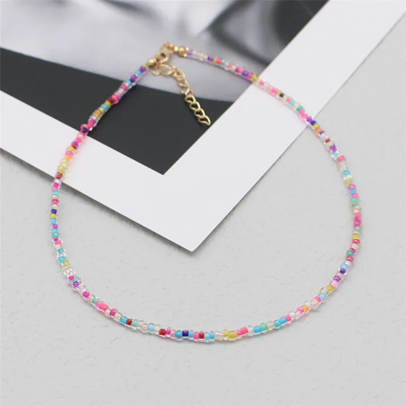 Simple Seed Beads Strand Choker Women String Beaded Short  Bohemia Clavicle Jewelry Necklace Gift