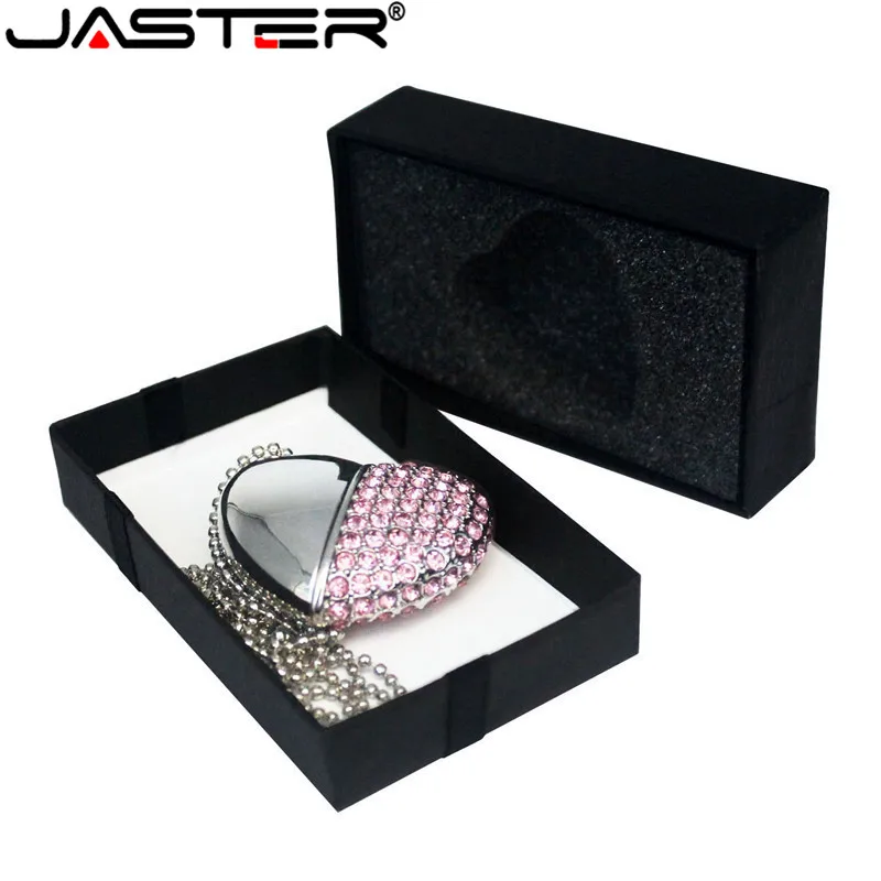 Metal Diamond USB Flash Drive 128GB Crystal Heart With Gift Box Pen Drive 64GB Creative Gifts Memory Stick Pendrive 32GB 16GB 8G