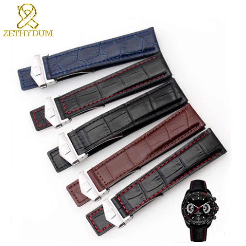 19mm 20mm 22mm Genuine Leather Strap for Tag Heuer Watch Carrera Monaco series Watch Belt Black Brown man Watch accessories