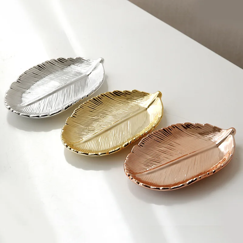 

Manual Tree Leaf Ceramic Cup Mat Bronze Coasters Mats Jewelry Snacks Dessert Trinket Silver Storage Tray Table Decoration