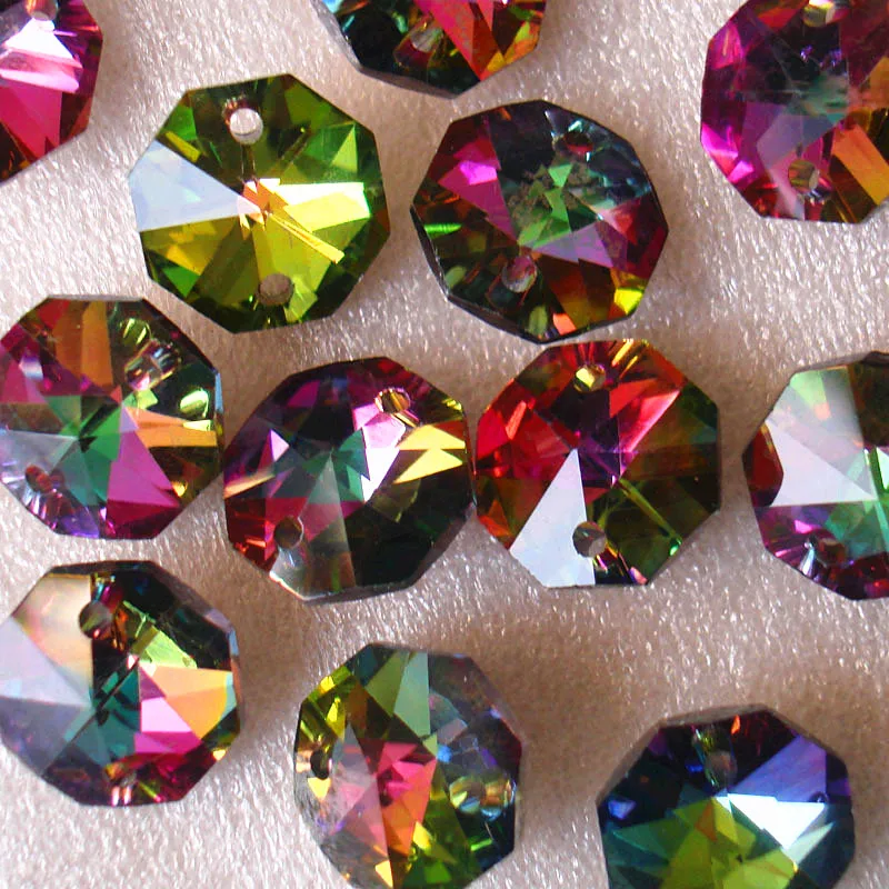Top Quality 200pcs Multicolor K9 Crystal Glass Octagon Beads in 2 holes (Free Rings) Chandelier Parts DIY Beads Garland Strands