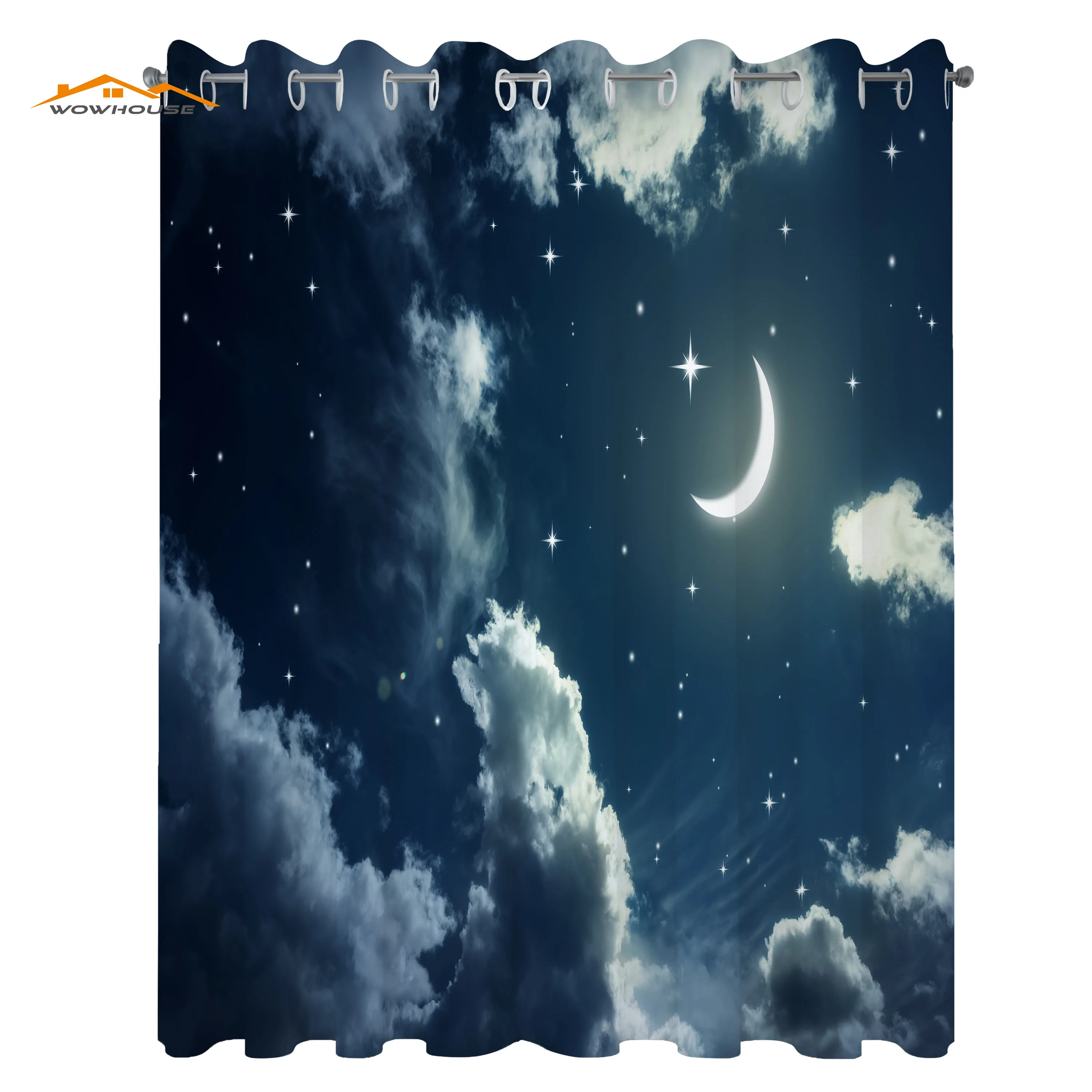 Star Curtains Crescent Moon and Stars on a Cloudy Starry Night Sky Moonlight Astronomy Theme Picture Living Room Bedroom Window